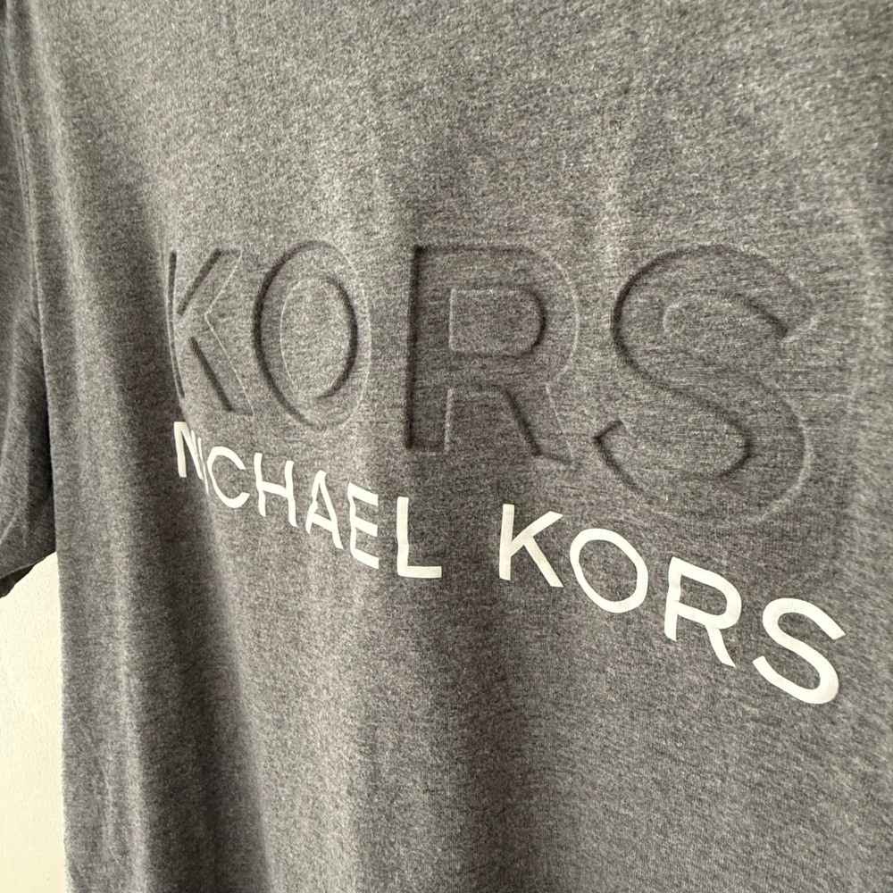 Michael Kors Mens Gray Debossed Logo Ringer Crewneck T-Shirt Size Large - Picture 2 of 7